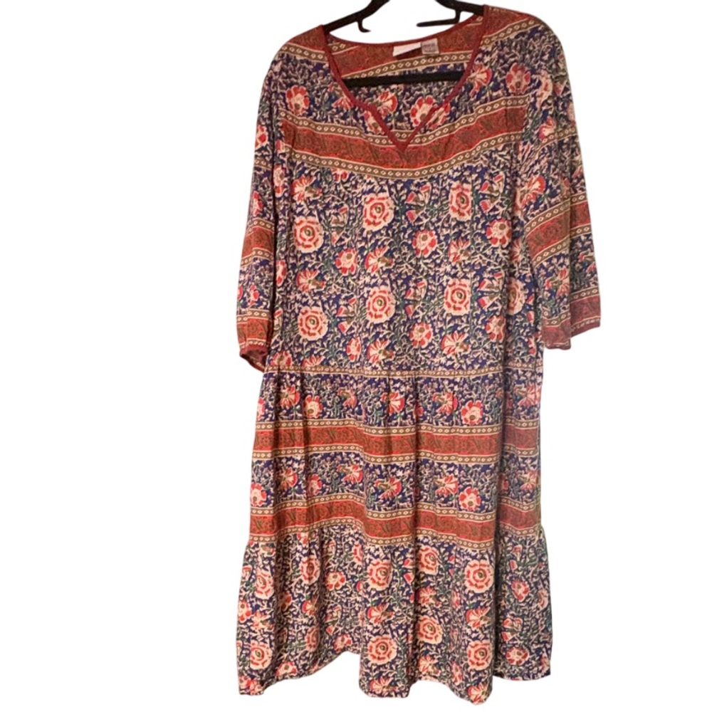Boho Floral Tiered Maxi Dress in Navy and Rust - Picture 2 of 8